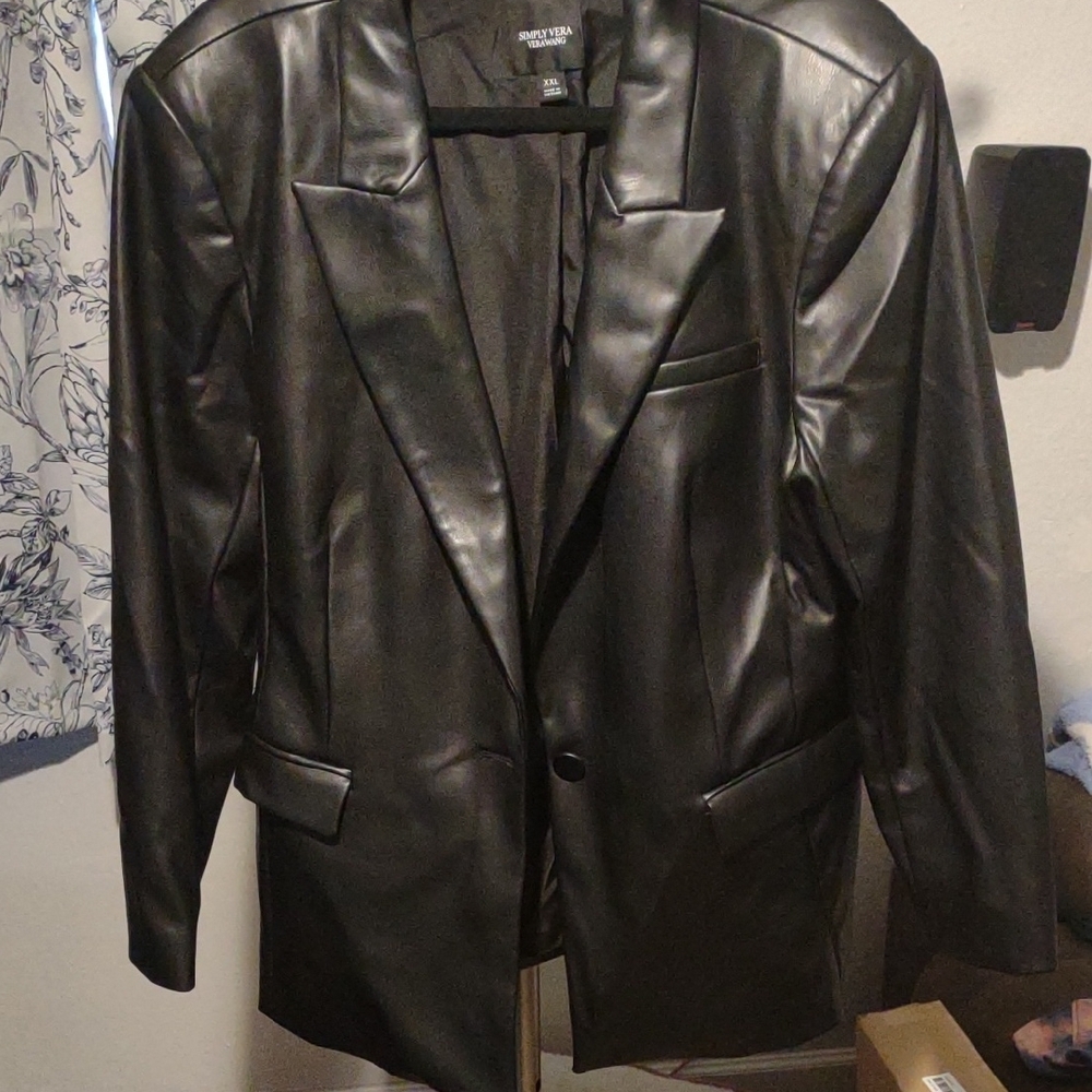 NWOT Women's Black Faux Leather Blazer